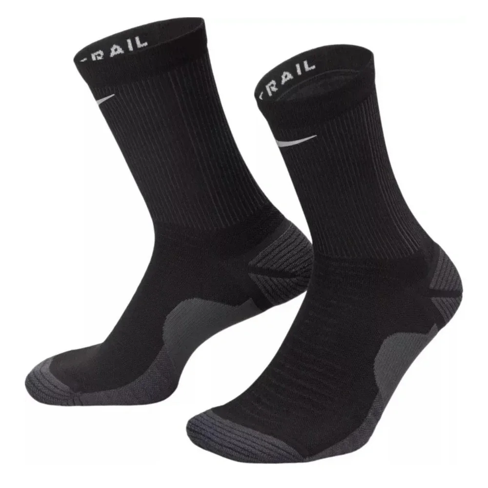 2 pair Nike Trail Running Crew Socks Black Wool Blend Dri-FIT‎ Men's Size 6-7.5